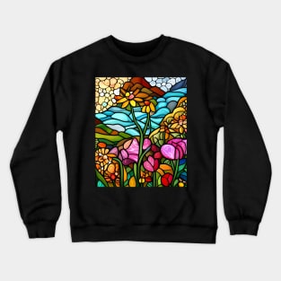 Stained Glass Colorful Flowers Crewneck Sweatshirt